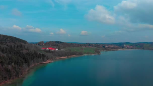 Slow Aerial Pan Showing Gmund Surroundings Lake Tegernsee Bavaria Springtime — Video Stock