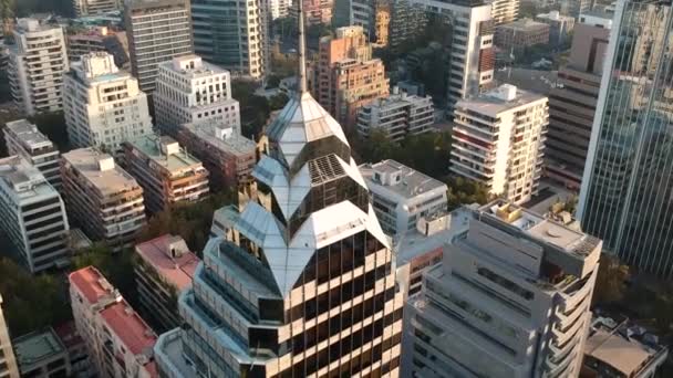 Aerial Drone Shot Passing Next Art Deco Building Santiago Chile — Stok video