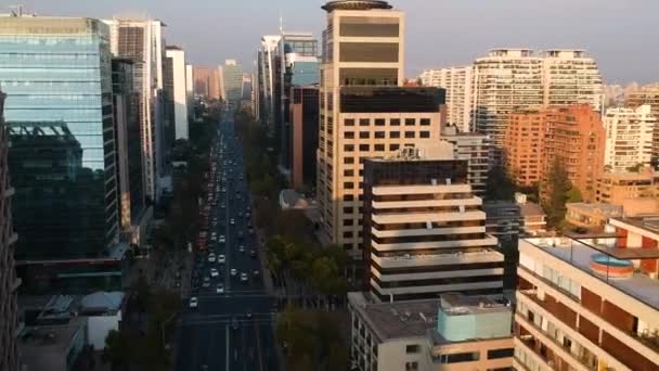 Aerial Drone Shot Flying Buildings Downtown Santiago Chile — Stockvideo