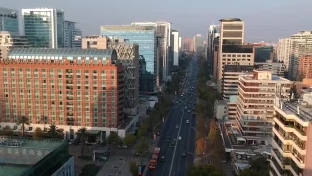 Aerial Drone Shot Moving Busy Street Downtown Santiago Chile — Video Stock