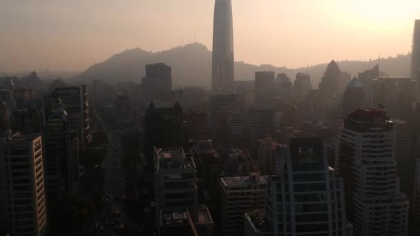 Moving Trough Smog Sunset Santiago Downtown Chile — Stock video