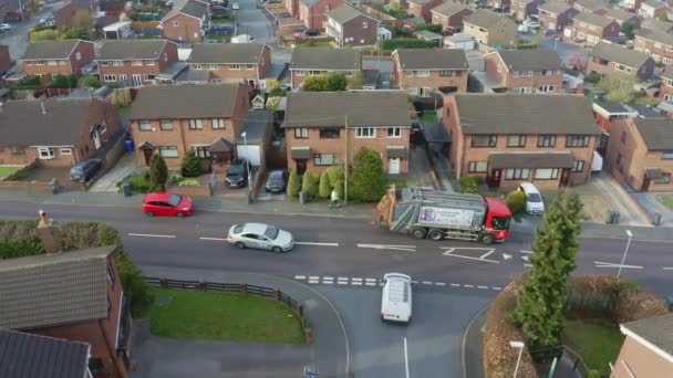 Bin Lorry Refuse Collection Vehicle Makes Way Road Men Load — Stockvideo