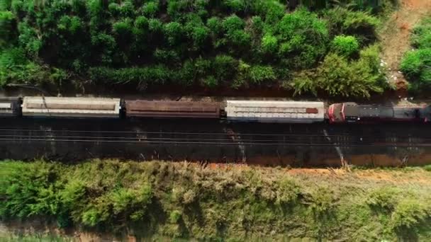 Aerial Video Freight Train Crossing Field Campinas Paulo Brazil — Wideo stockowe