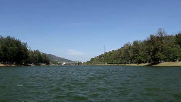 Locked Low Angle Shot Panoramic View Nai Harn Lake Breezy — Stockvideo