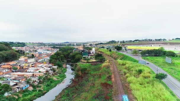 Aerial Video Moving Train City Campinas Brazil — Stockvideo