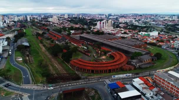 Aerial Video Old Train Station City Campinas Abandoned Wagons Brazil — Wideo stockowe