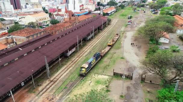 Drone Footage Old Train Station Abandoned Wagon Campinas Brazil — Wideo stockowe