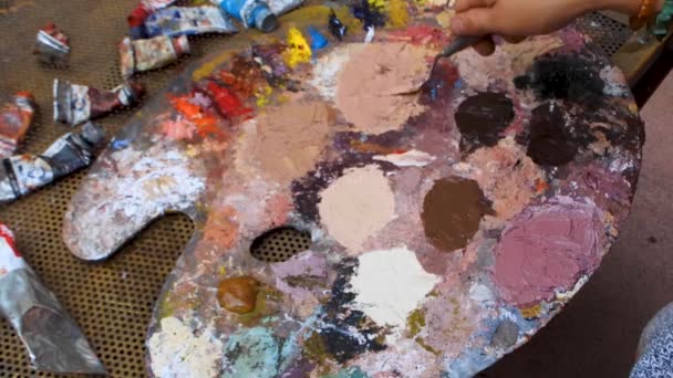 Timelapse Mixing Colours Oil Painting Palette — ストック動画