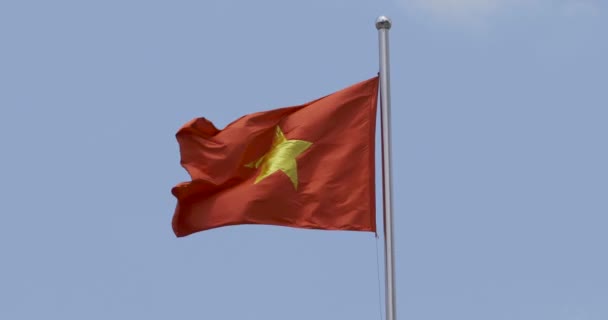 Video National Flag Vietnam Bright Sun Blue Sky Cloud Background — Stockvideo