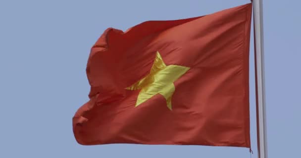 Video National Flag Vietnam Bright Sun Blue Sky Cloud Background — Stockvideo