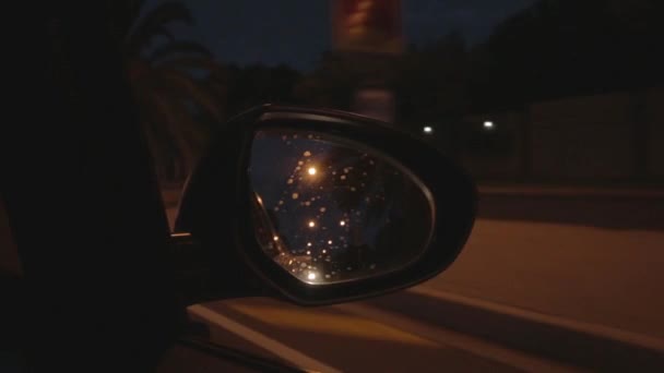 Early Morning Driving Car Looking Side View Mirror — Stockvideo