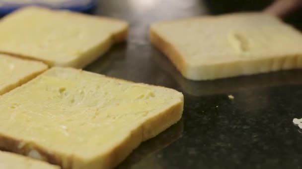 Young Woman Busy Buttering Bread Make Sandwiches Barbecue Lunch — Stok video