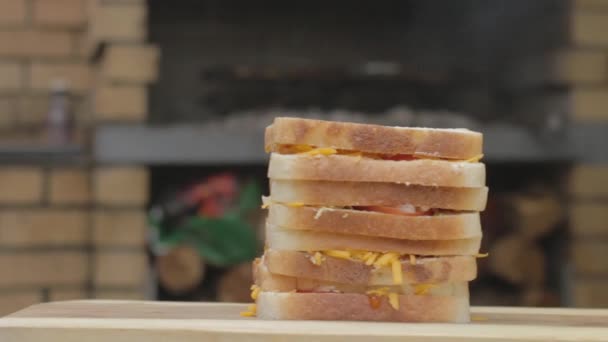 Sandwiches Which Ready Grilled Barbecue Lunch — Stock Video