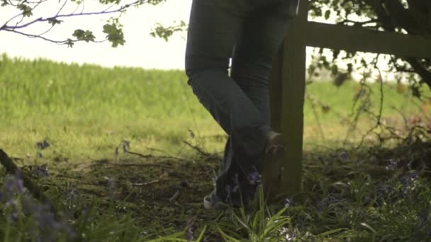 Carefree Woman Walking Meadow — Video Stock