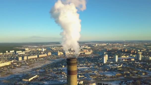 Aerial Orbital Shot Heavily Polluting Factory Chimney White Smoke Arise — Stok video
