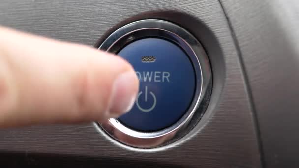 Extreme Close White Caucasian Finger Pushing Car Start Button Get — 비디오