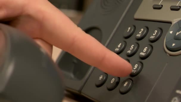 Close Desk Office Phone While Hand Pushes Buttons Removes Receiver — Stockvideo