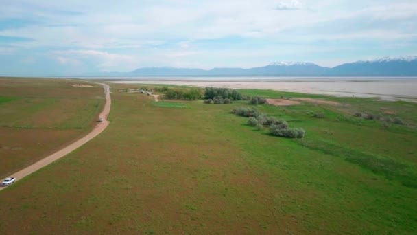 High Drone Aerial Country Dirt Road Meadows — Vídeos de Stock