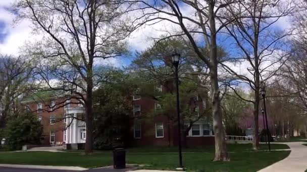 Campus Universitario Edificios Ladrillo Hermosos Árboles Con Colores Jalá Primavera — Vídeo de stock