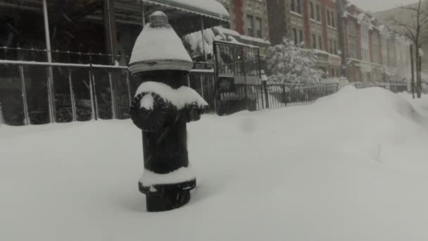 Shot Fire Hydrant Getting Covered Snow Blizzard Snowstorm Brooklyn — Stockvideo