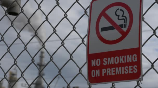 Refinery Pipe Smoking Polluting Blurred Background Smoking Sign Foreground Chain — Stok Video
