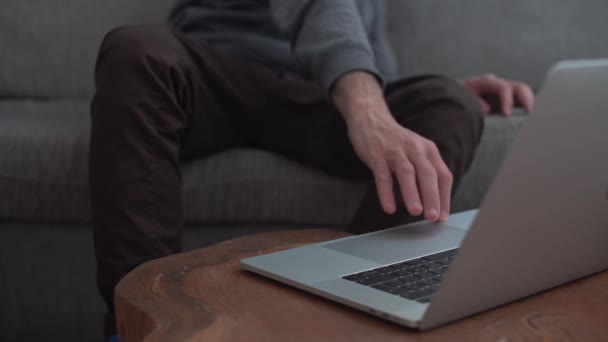 Man Trying Type Laptop Too Lazy Barely Makes — Stock video