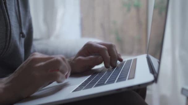 Hands Type Computer Working Comfortably Home — Vídeo de stock