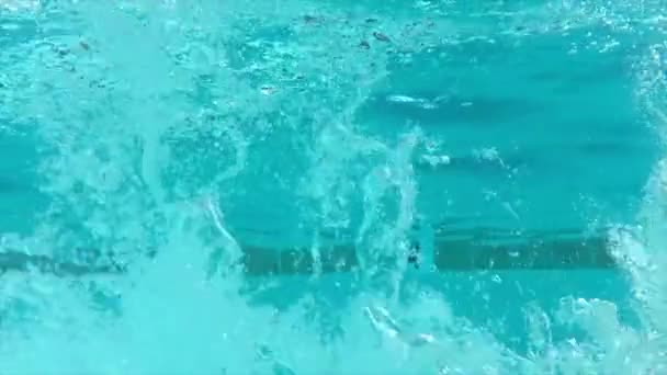 Hand Making Giant Splash Pool Water Leaving Many Bubbles — Stock videók