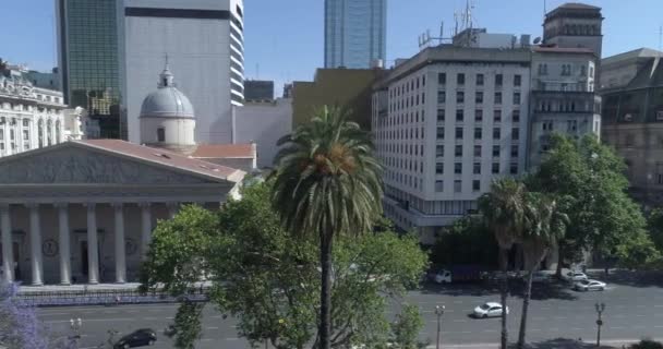 Воздушная Сцена Кафедрального Собора Аргентины Путешествие Деревьями Городской Трафик Открывая — стоковое видео