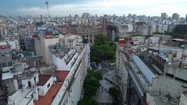 Сцена Воздушного Беспилотника Судах Аргентины Камера Направляется Дворцу Спускается Проспекту — стоковое видео