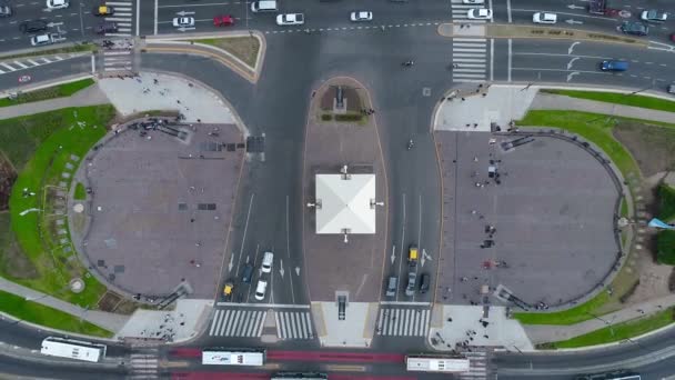 Drohnen Szene Vom Obelisk Buenos Aires Argentinien Julio Hauptstraße Avenue — Stockvideo