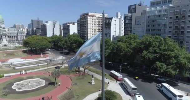 Aerial Scene Congress Argentine Nation Reveals Congress Square Flag Unmanned — Stock videók