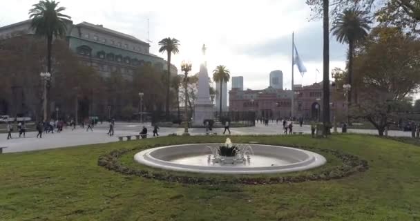 Воздушные Беспилотники Майской Площади Casa Rosada Камера Движется Вперед Световому — стоковое видео