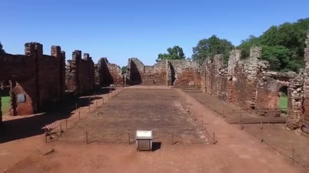 Luchtfoto Ruïnes Van Het Jezuïetengebouw San Ignacio Misiones Argentinië — Stockvideo