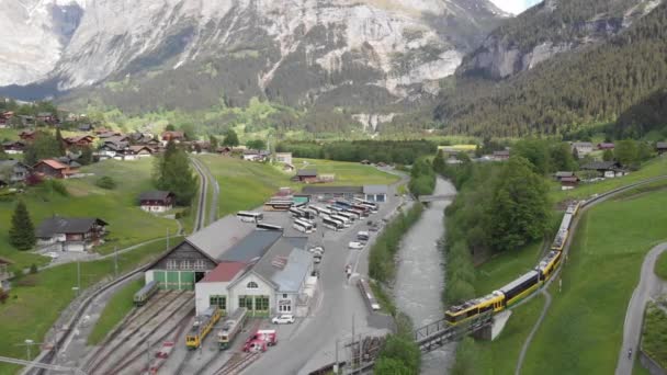 Aerial Train Crossing Bridge Mountainous Valley — Video