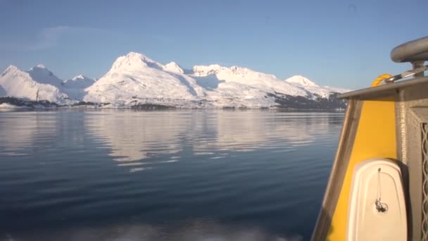 View Boat View Snow Mountains — 图库视频影像