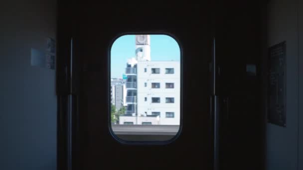 Looking Passin Town Train Window — Vídeo de Stock