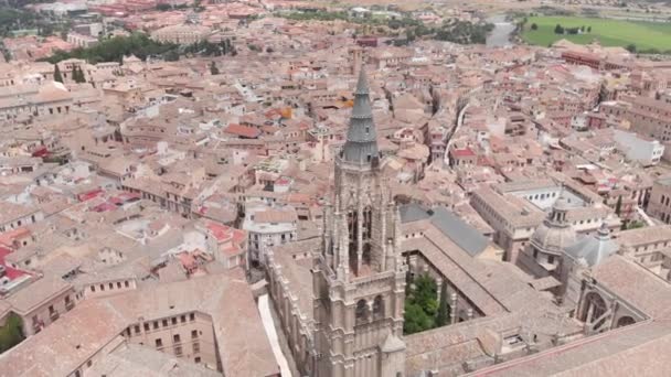 Letecký Pohled Toledskou Katedrálu Město Toledo Španělsko — Stock video