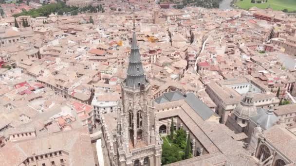 Luftaufnahme Dreht Sich Die Kathedrale Von Toledo Toledo Spanien — Stockvideo