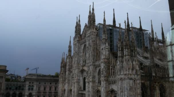 Famous Duomo Milan Seen Glass Window Front Side — Stock Video