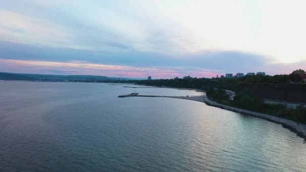 Aerial Colorful Sunset City Gulf Varna Bulgaria — Stok video