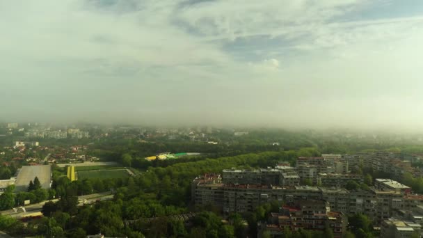 Morning Fog Raising City Park Football Stadium Distance — Video Stock