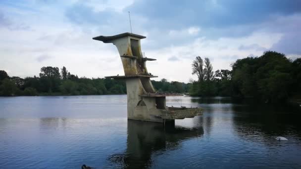 Footage Lake Abandoned Diving Board Coate Water Swindon — Stock video