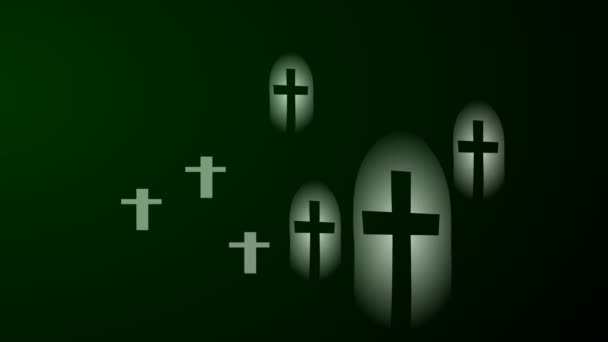 Halloween Animation Graveyard Crosses Green Lighting Effect — Stock videók