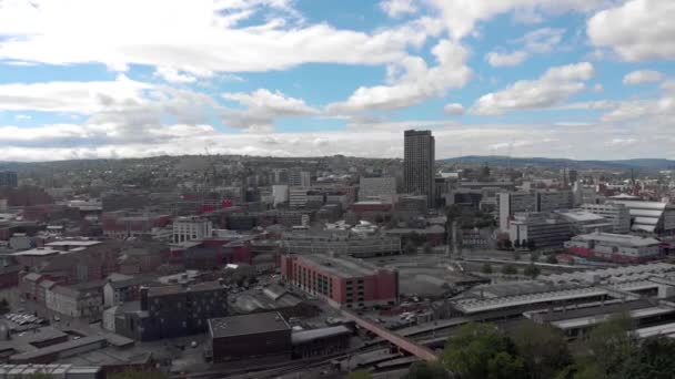 Drone Flying Sheffield City Summer Sunny Day Train Station Sheffield — Stock video