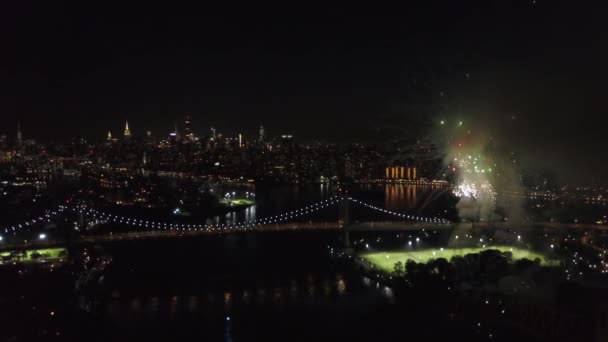 Aerial Footage Astoria Park Queens Firework Show 2018 Show Happens — Stok video