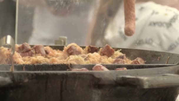 Piping Hot Food Cooking Street Market — Stock Video