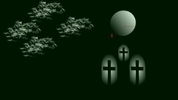 Animatie Van Wolken Die Maan Kruisen Het Kerkhof — Stockvideo