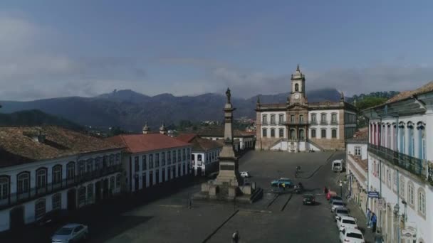 Rivelazione Aerea Una Città Dietro Piazza Principale Minas Gerais Brasile — Video Stock