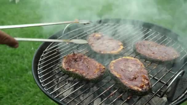 Steak Covered Minced Meat Cheddar Cheese Being Cooked Grill — 비디오